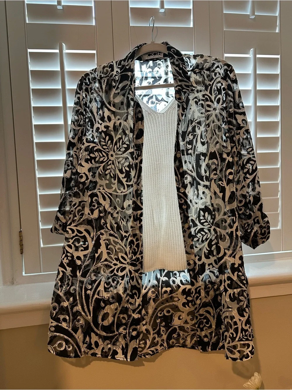 Black & White Sheer Floral Button-Front Blouse
